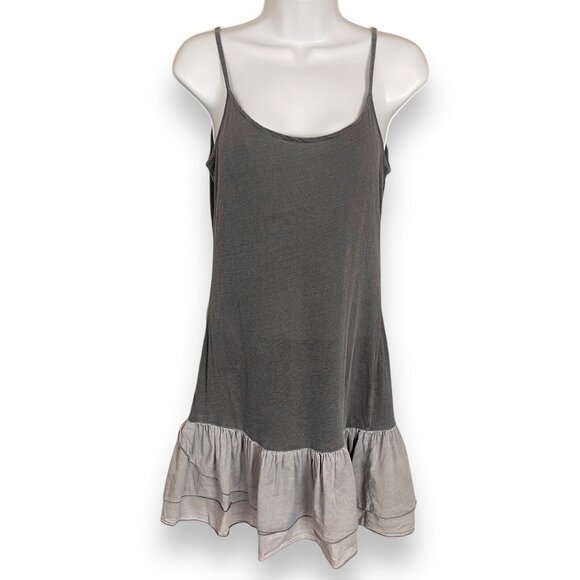 Splendid Dress Ruffle Mini Dropped Waist Sz Small Supima Cotton Gray Lightweight - Picture 1 of 10